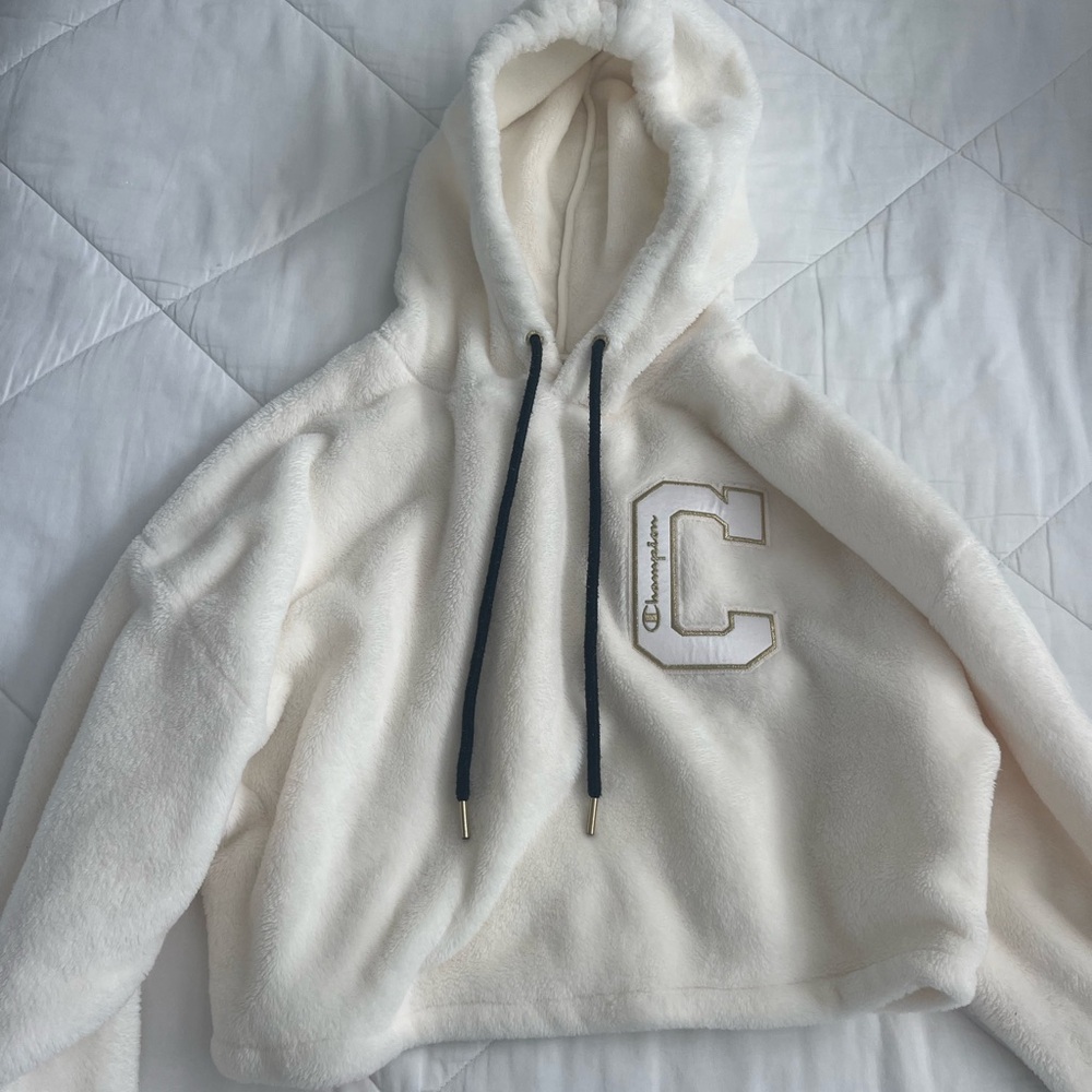 Champion Cream Hoodie with Embroidered Logo